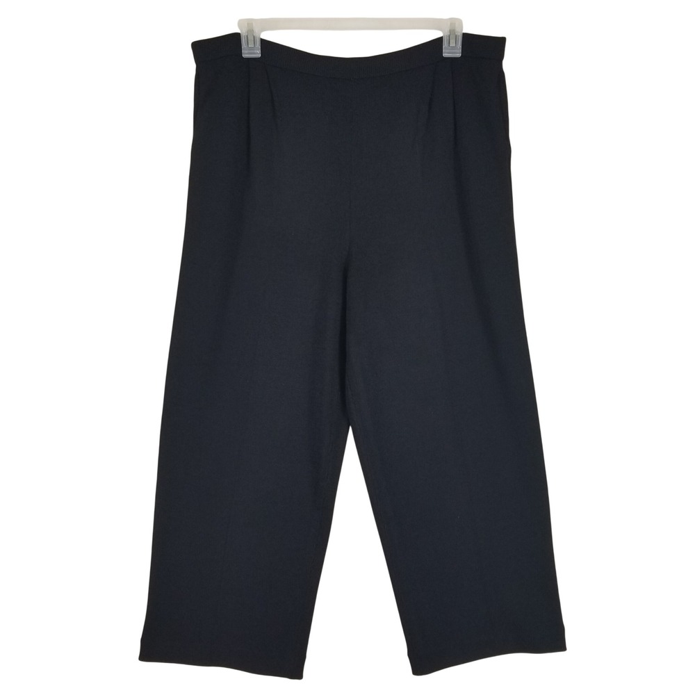 St. John Basics Knit Pants Women Size XL Black Marie Gray Santana Straight‎ Leg